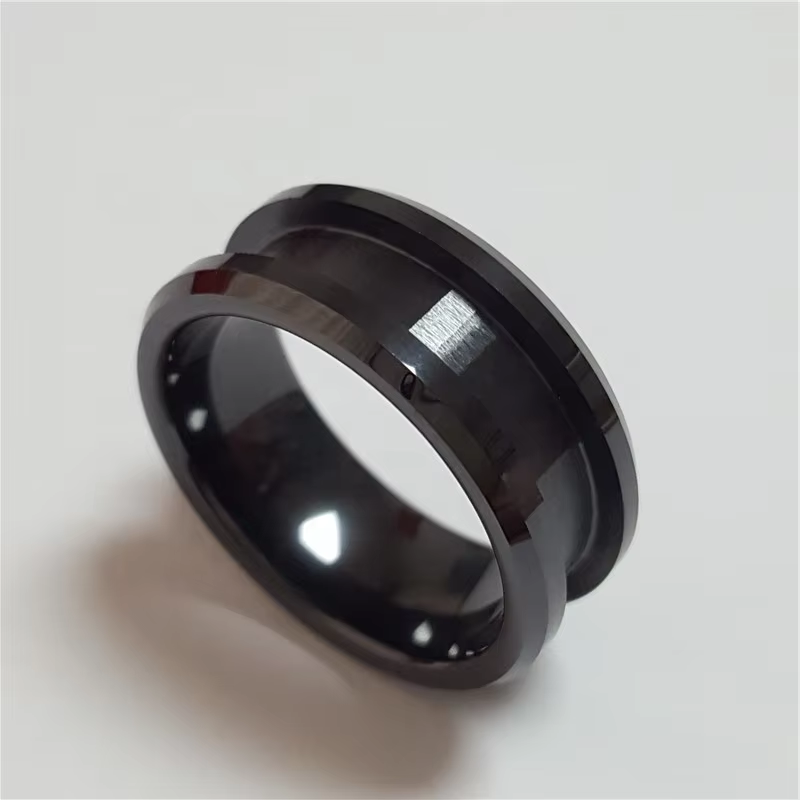 Zirconia black ceramic single channel inlay ring core 8mm