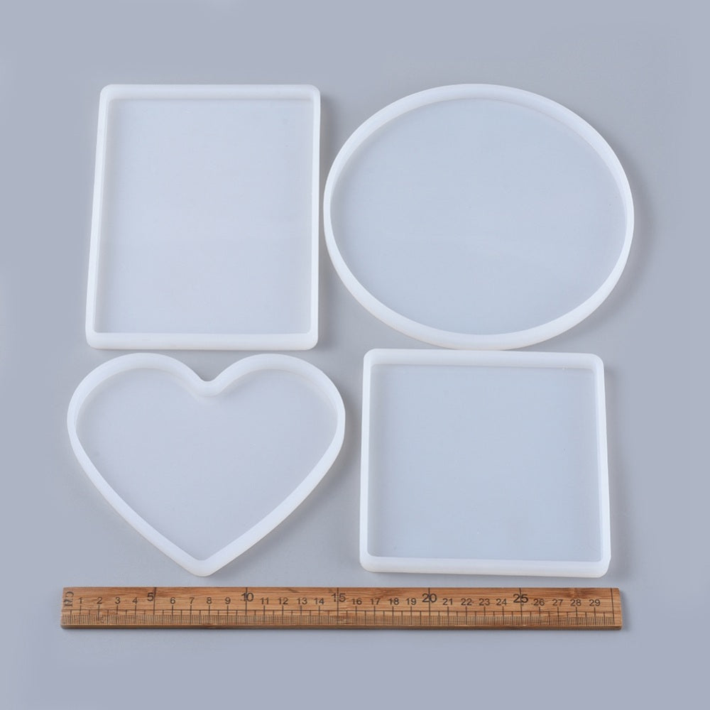 Rectangle, heart, square and flat round silicon molds set