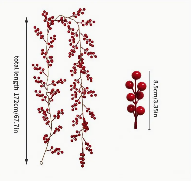 Flexible artificial red berry garland