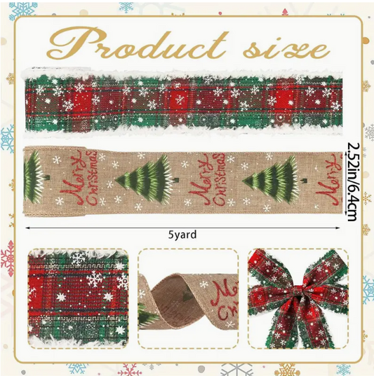 2 rolls Christmas ribbon set