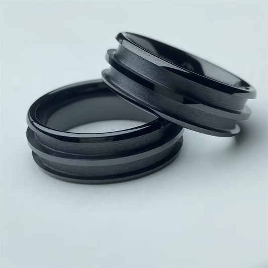 Zirconia black ceramic dual channel inlay ring core 8mm