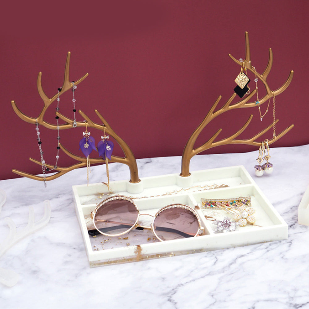 Antler tree jewellery display rack and storage box silicon molds set