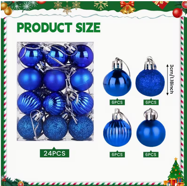 24 pieces round plastic hanging christmas balls set