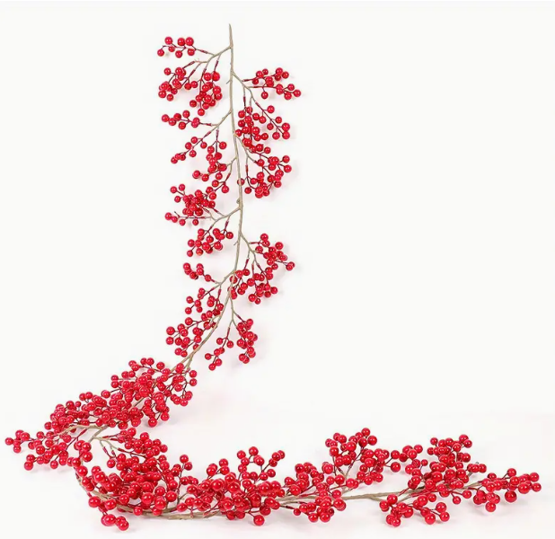 Flexible artificial red berry garland