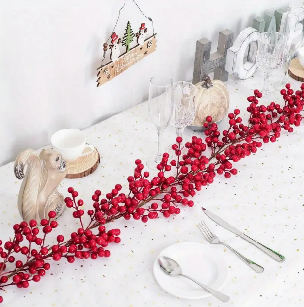 Flexible artificial red berry garland