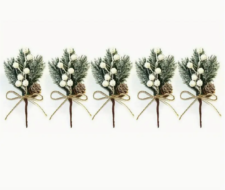 5 pieces artificial flower fake snow frost pine branches with berries selection