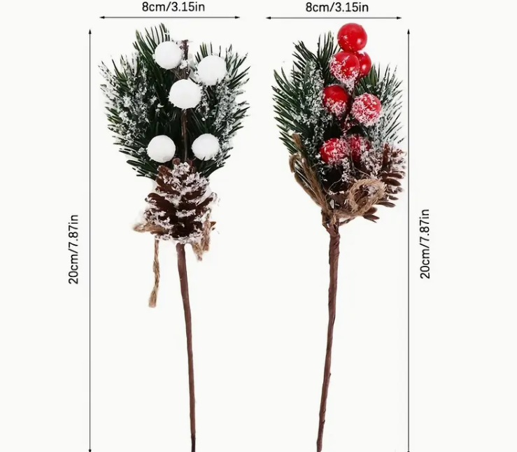 5 pieces artificial flower fake snow frost pine branches with berries selection