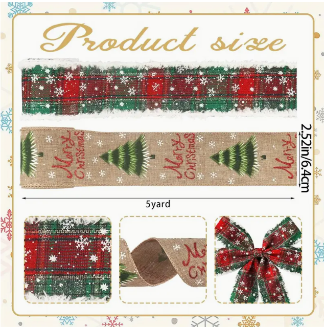 2 rolls Christmas ribbon set