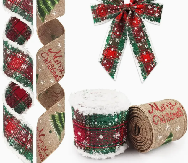 2 rolls Christmas ribbon set
