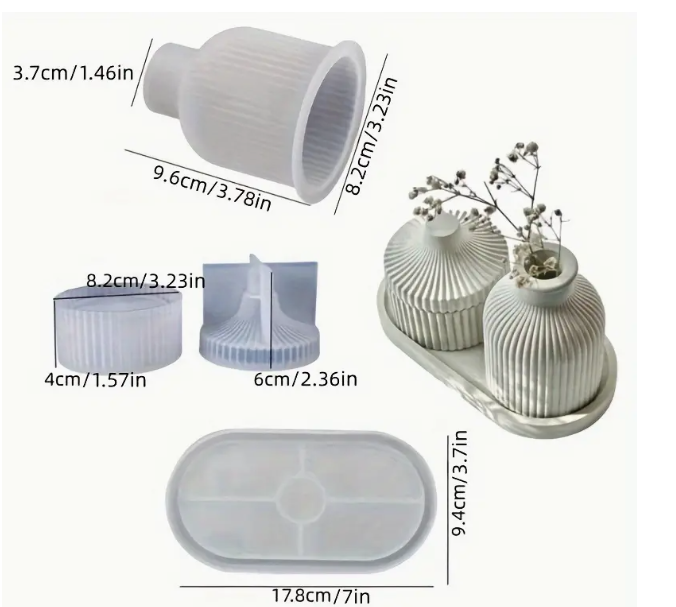 Tray and round striped candle holder silicon mold set