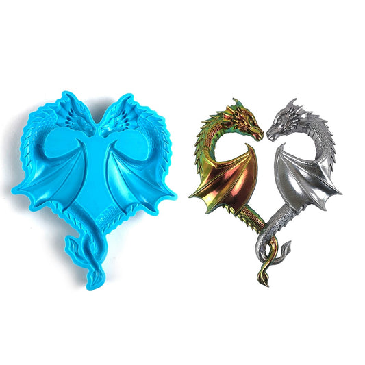 Deep Sky-Blue dragon lovers heart silicon mold
