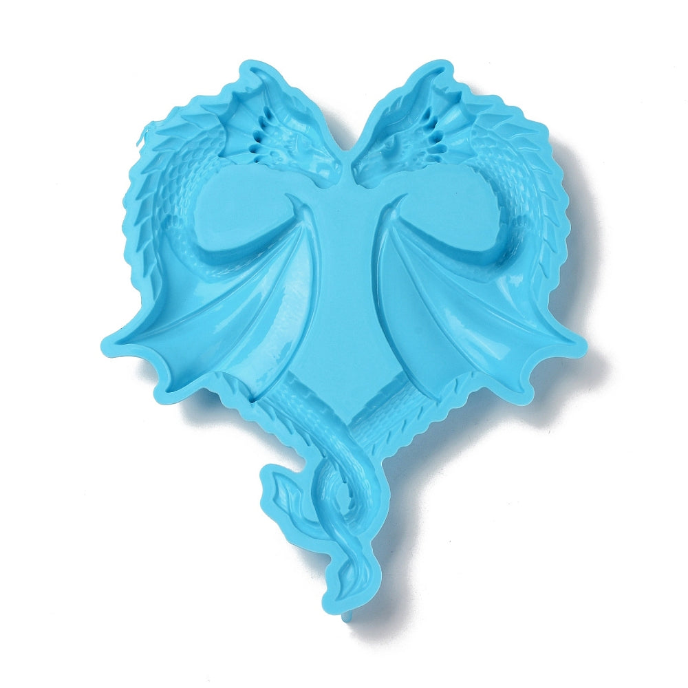 Deep Sky-Blue dragon lovers heart silicon mold