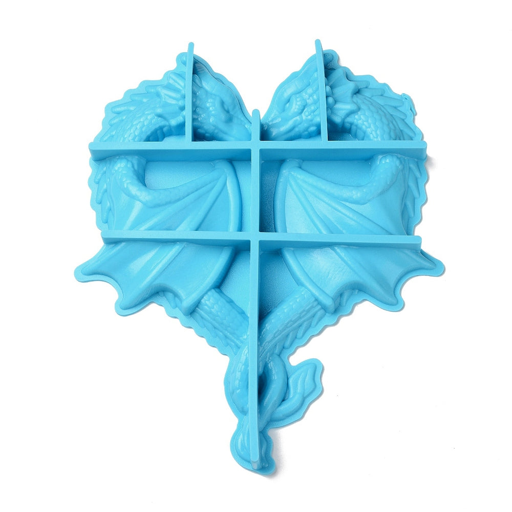 Deep Sky-Blue dragon lovers heart silicon mold