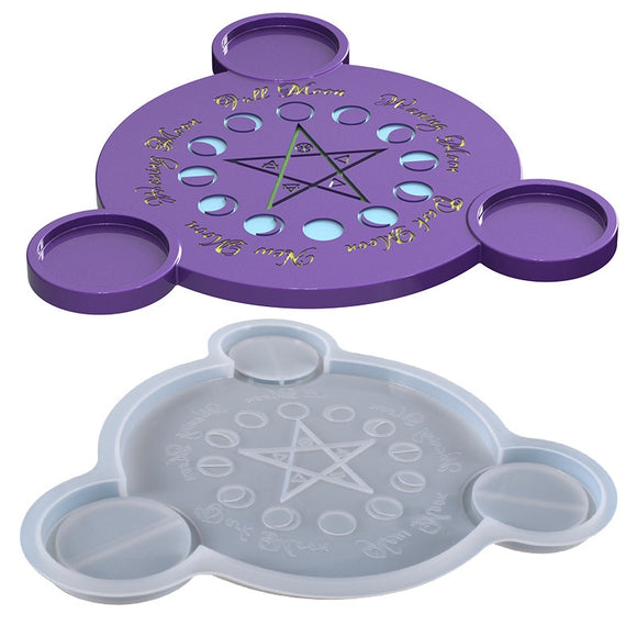 Moon phase & star three candle holder mold