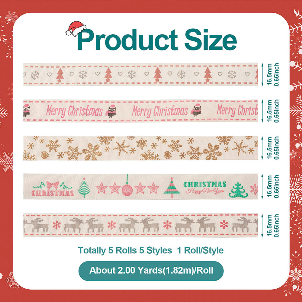 5 unique rolls single face printed cotton ribbons