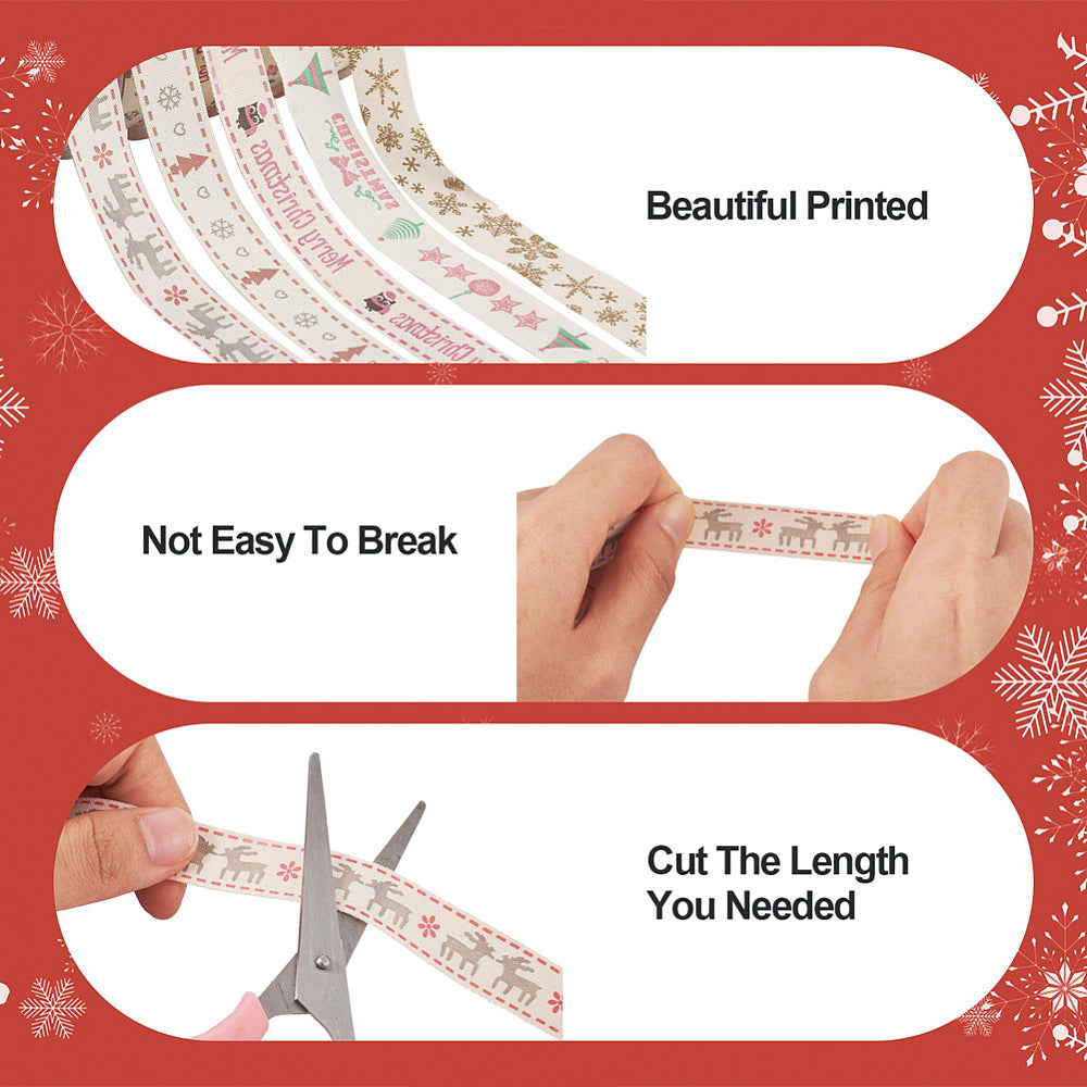 5 unique rolls single face printed cotton ribbons