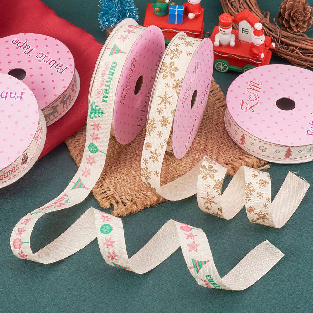 5 unique rolls single face printed cotton ribbons