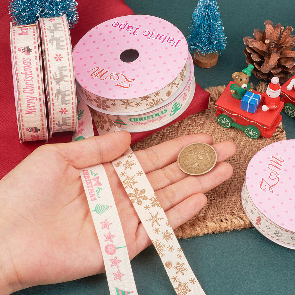 5 unique rolls single face printed cotton ribbons