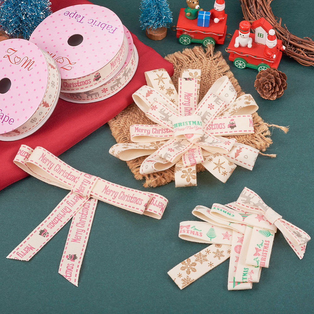 5 unique rolls single face printed cotton ribbons