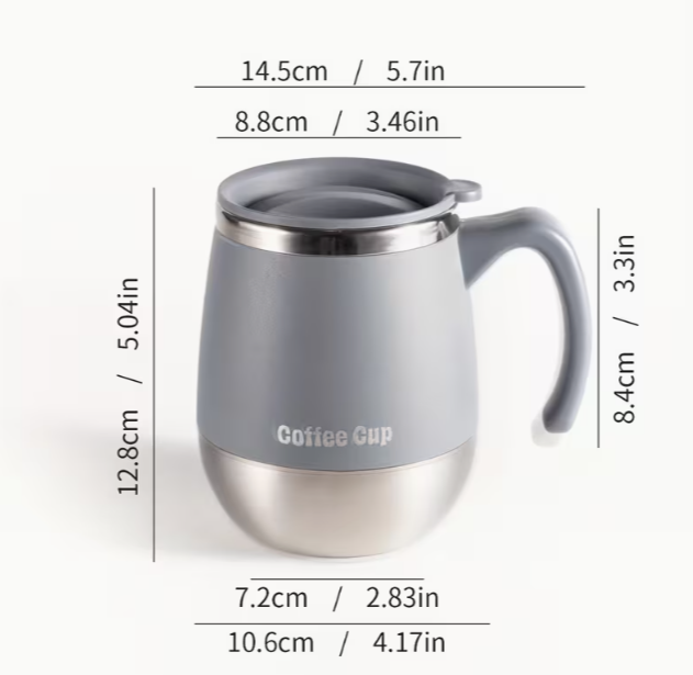 Blue 500ml insulated double-layer stainless steel coffee cup with lid