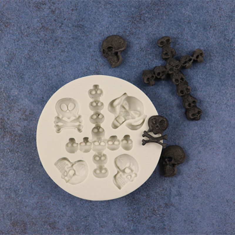 Cross and skull antique white food grade silicon mold