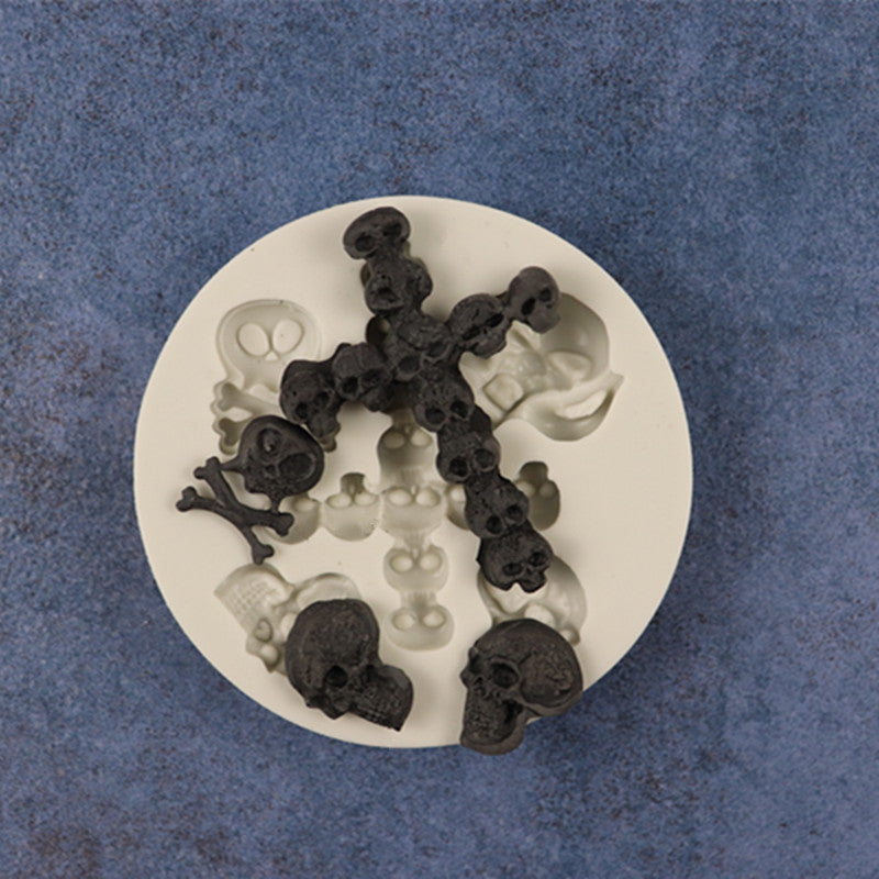 Cross and skull antique white food grade silicon mold