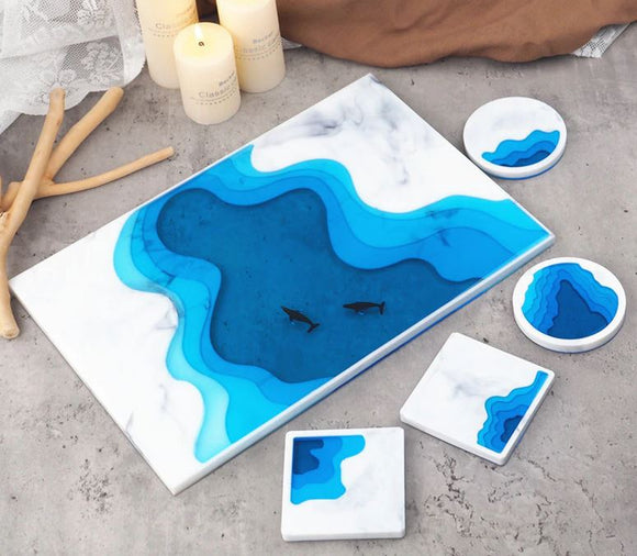 Large stepped ocean tray and coaster molds