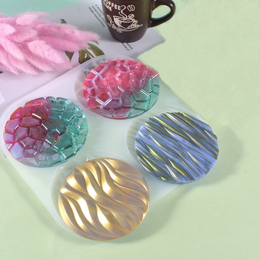 Flat round water ripple cup mat mold